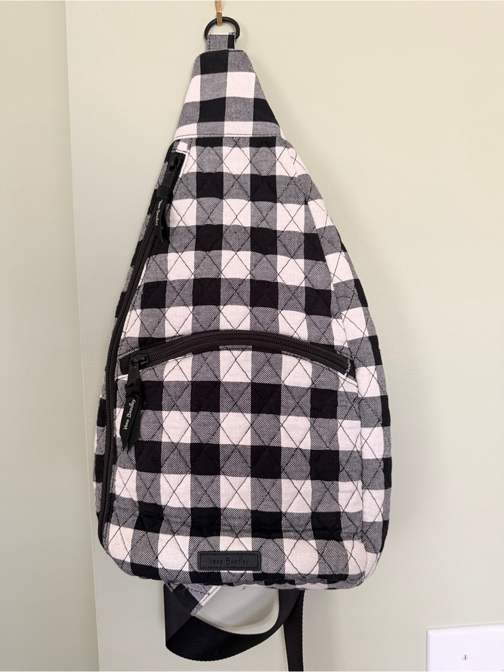 Vera Bradley Black & White Buffalo Check Quilted Sling Bag